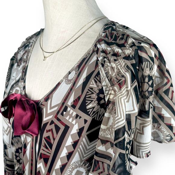 Y2K NICOLE RICHIE Chiffon Midi Boho Dress Red Bow Sundress Cottagecore Hippie - Picture 4 of 11